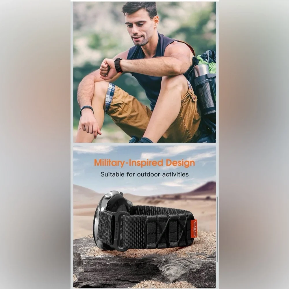 Samsung Galaxy Watch Rugged Nylon Strap Military Grade - Black - Large